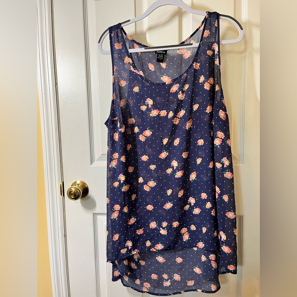 Torrid size 2 sheer blue floral high low tank